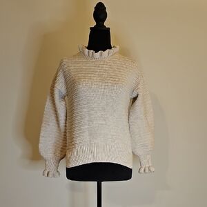 Madewell Cream Ruffle Neck Ruffle Sleeve Sweater